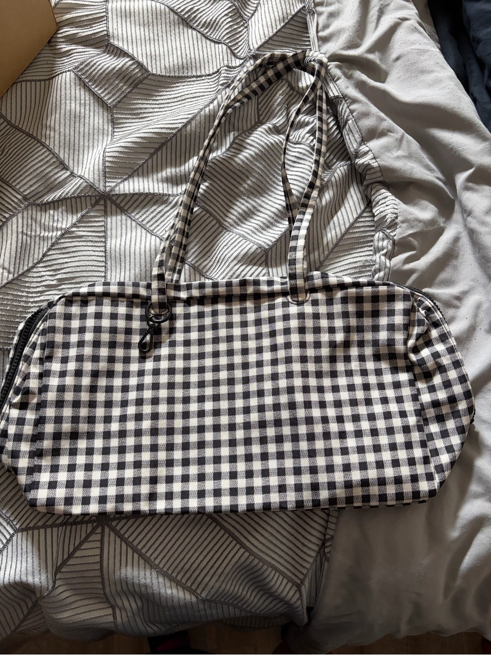 Brand New BAGGU Black and White Gingham Bowler Bag